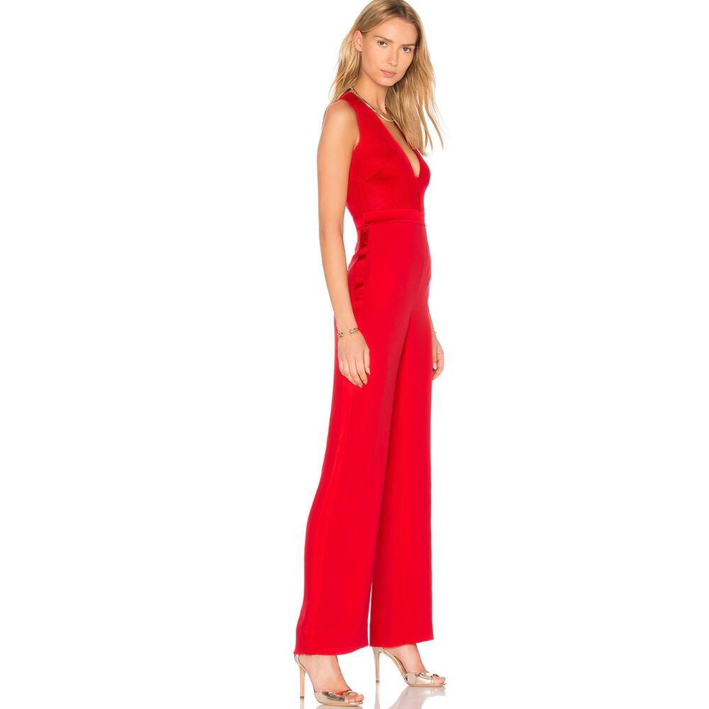 Diane Von Furstenberg Red Plunge V-Neck Jumpsuit - Picture 6 of 13
